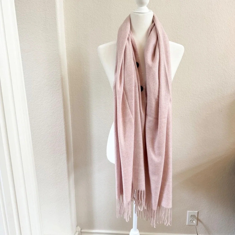 Magic Scarf Company Pink Button Front Fringe Poncho Wrap Cape One Size NWT‎